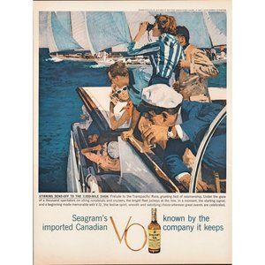 1959 Seagram's VO Canadian Whisky Vintage Print Ad Yachting Sailing Nautical 50s